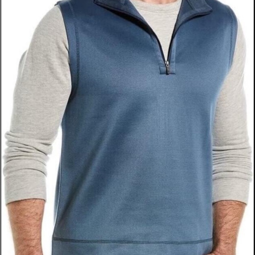 Hickey Freeman Men's Denim Blue Quarter-Zip Performance Pullover Vest